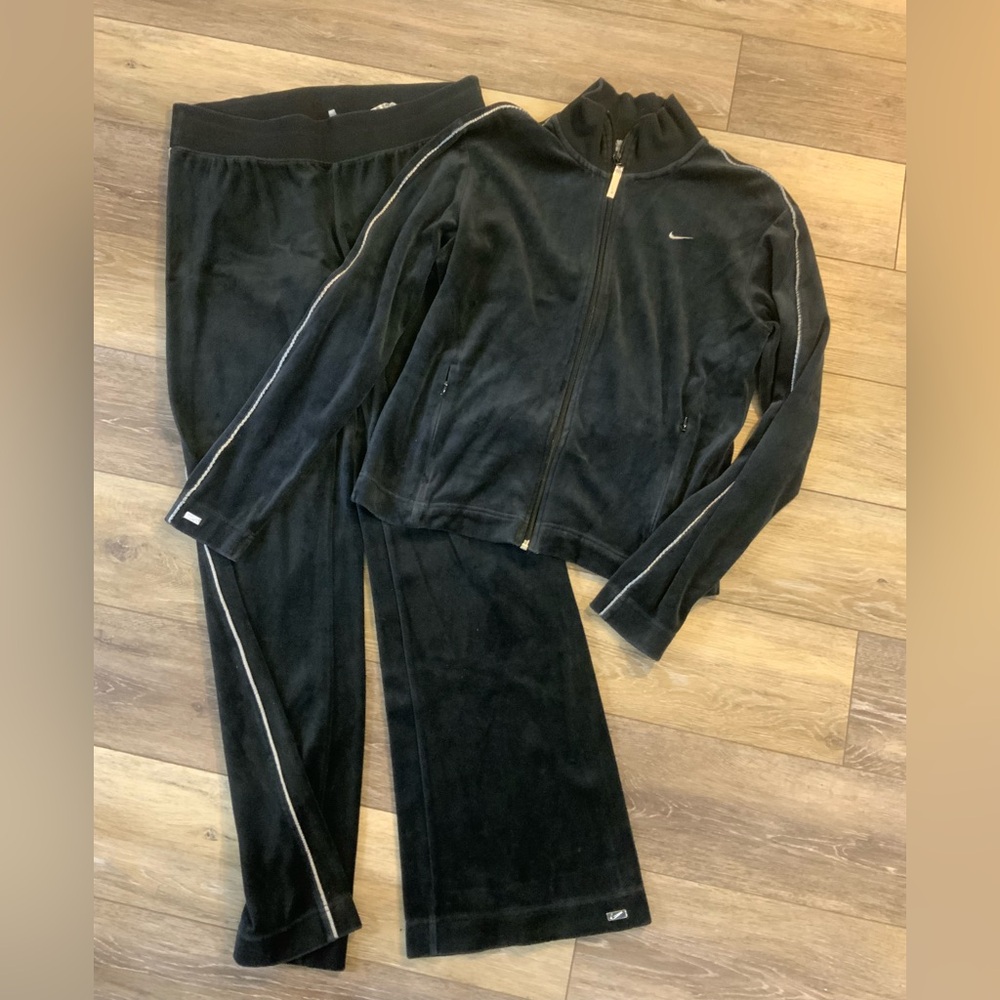 Nike Black velvet track suit with gray satin trim. Top L and Bottom M.